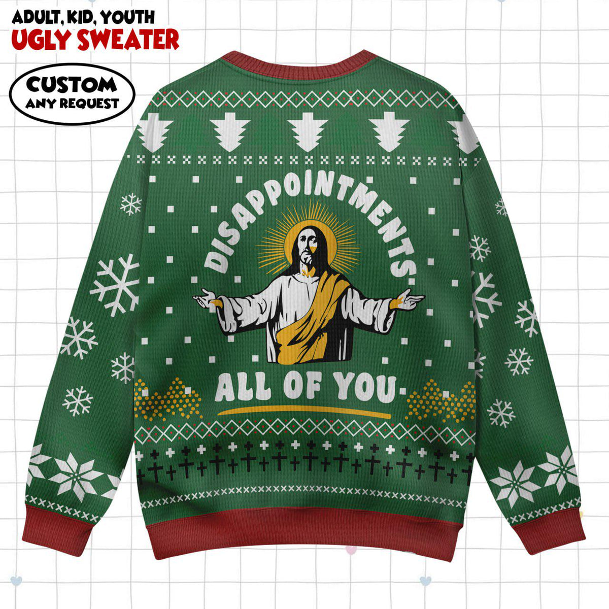 Funny Jesus Ugly Christmas Sweater & Wrap Skort Dress, Disappointments All Of You Meme Holiday Jumper, Humorous Xmas Couple Outfit 2026