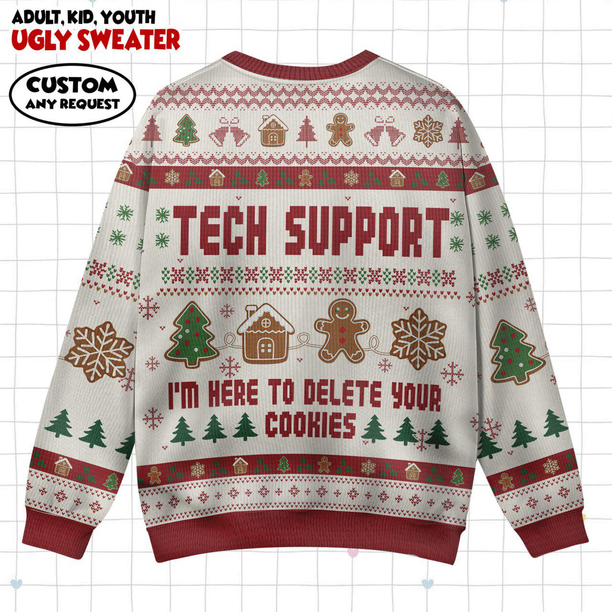 Funny Tech Support Ugly Christmas Sweater & Wrap Skort Dress, I'm Here To Delete Your Cookies Xmas Jumper, IT Tech Humor Couple Gift