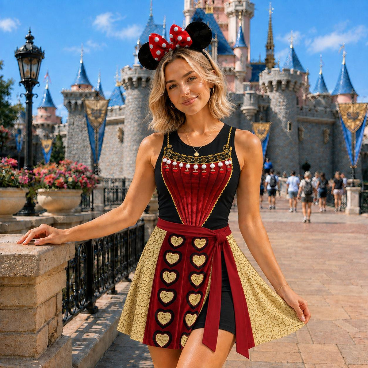 Queen of Hearts and Alice in Wonderland Inspired Wrap Skort Dress, Disney Villain Halloween Cosplay Costume, Theme Park Vacation Gift
