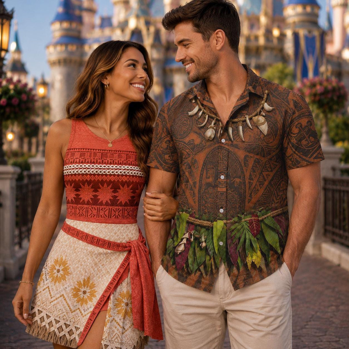 Moana And Maui Family Costume, Disney Princess Wrap Skort Dress, Maui Inspired Hawaiian Shirt, Disneyland Matching Outfit, Disney Gift