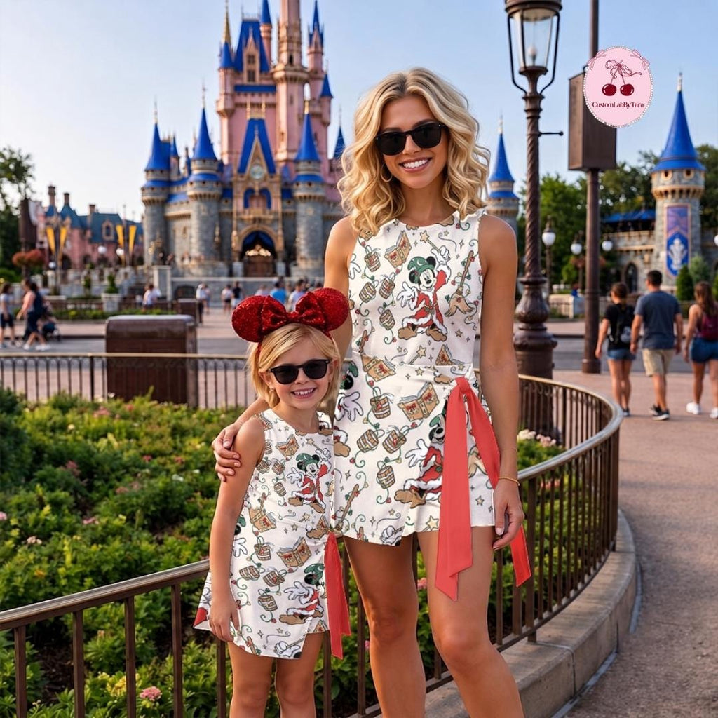 Disney Fantasia Christmas Tennis Dress, Fantasia Sorcerer Mickey Wizard Christmas Lights Skirt Activewear Set Fantasmic Some Imagination Huh