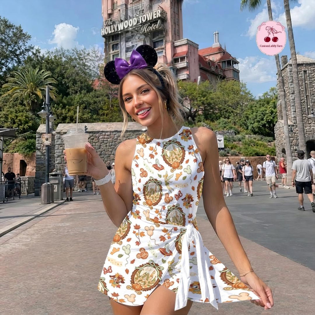Coquette Bow Castle Pumpkin Disney Fall Halloween Tennis Dress, Fall Vibes Mickey's Not So Scary Halloween Party Mom Skirt Activewear Set