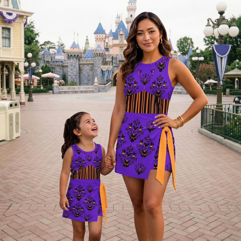 Halloween Magical Mouse Costume Tennis Dress, Minnie Mouse Purple Halloween Cosplay Wrap Skort Dress, Haunted Mansion Skirt, Disneyland