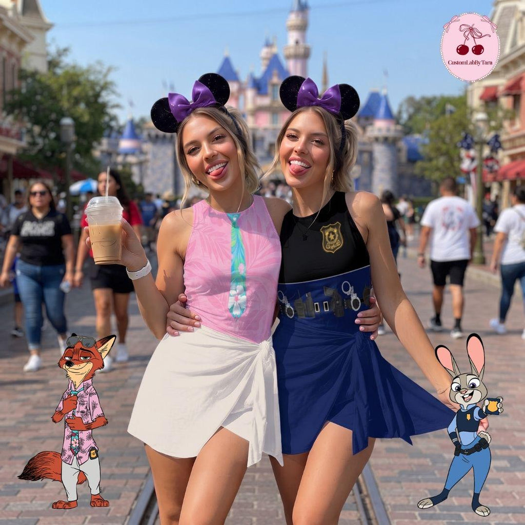 Zootopia Nick Wilde Judy Hopps 3D Costume Outfit, Zootopia Costume Wrap Skort Dress Costume, Nick Judy WDW Vacation Costume Outfit