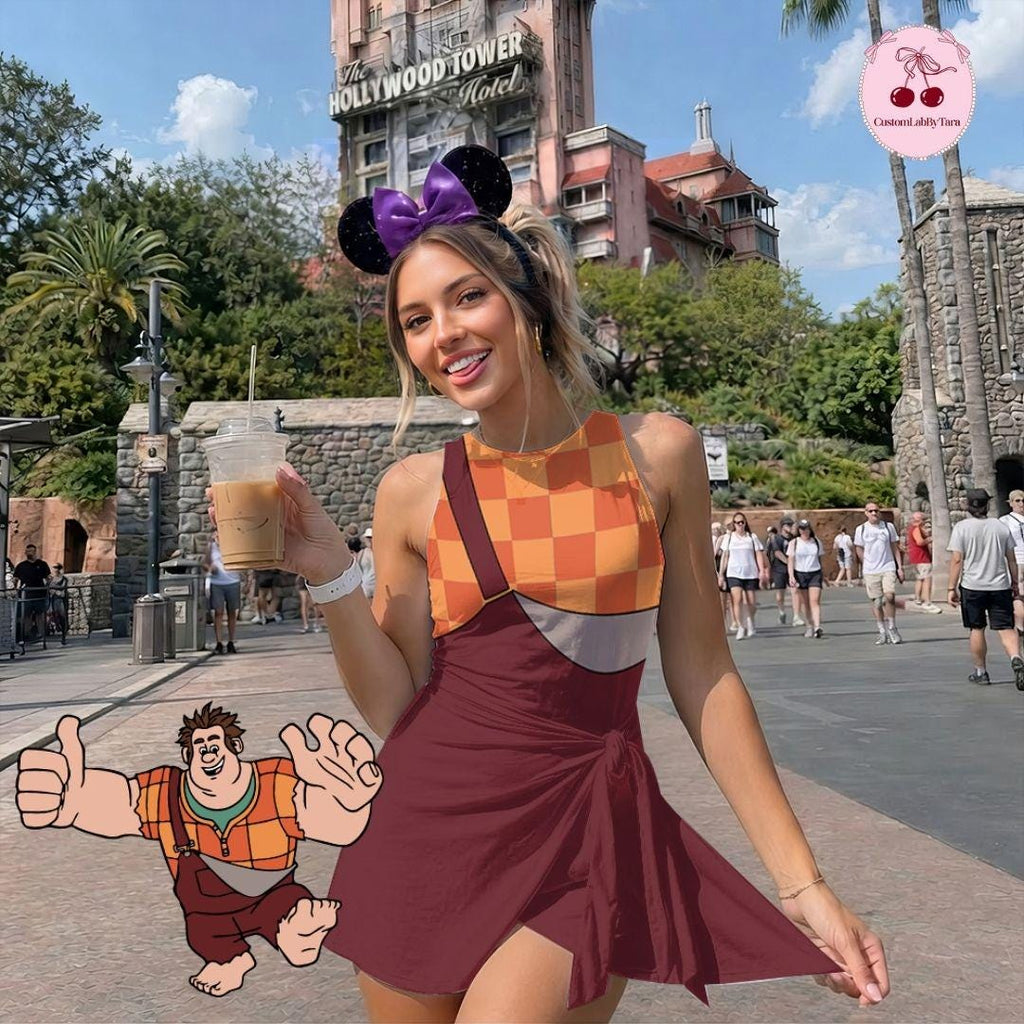 Wreck It Ralph Inspired Tennis Dress, Disney Bounding Outfit, Arcade Hero Halloween Cosplay Costume , Women's Theme Park Vacation Outfit