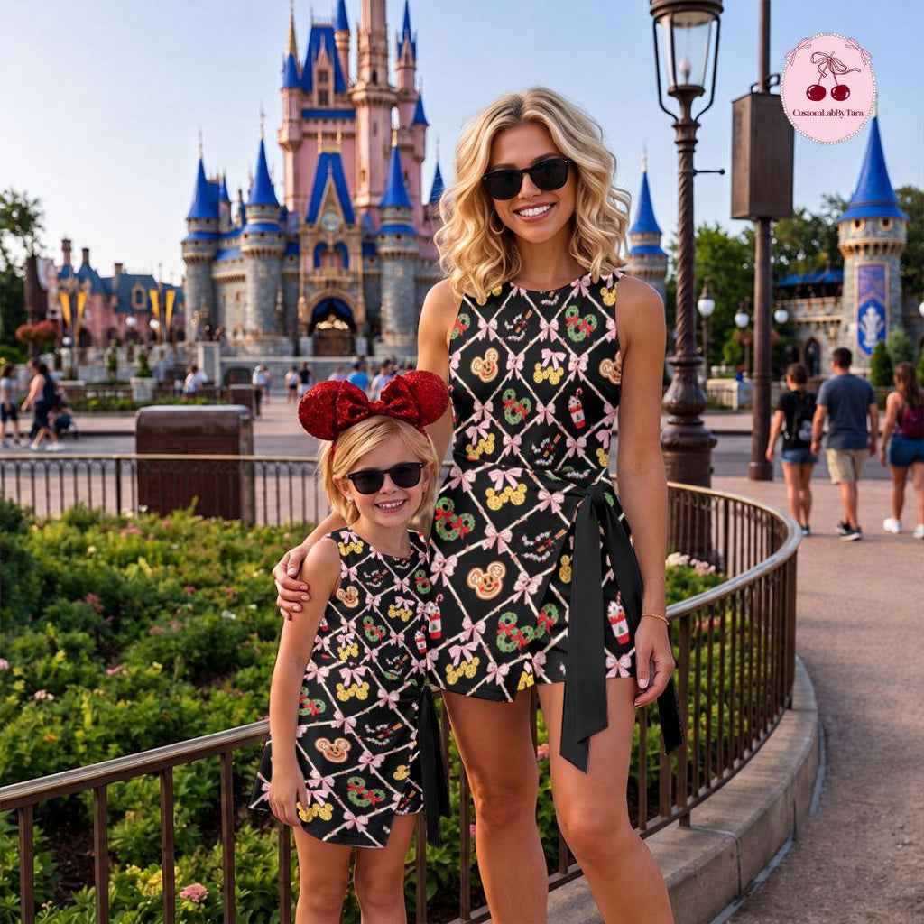 Coquette Disney Christmas Tennis Dress, Mickey's Very Merry Christmas Party Women Kids Costume Dress Skirt Activewear