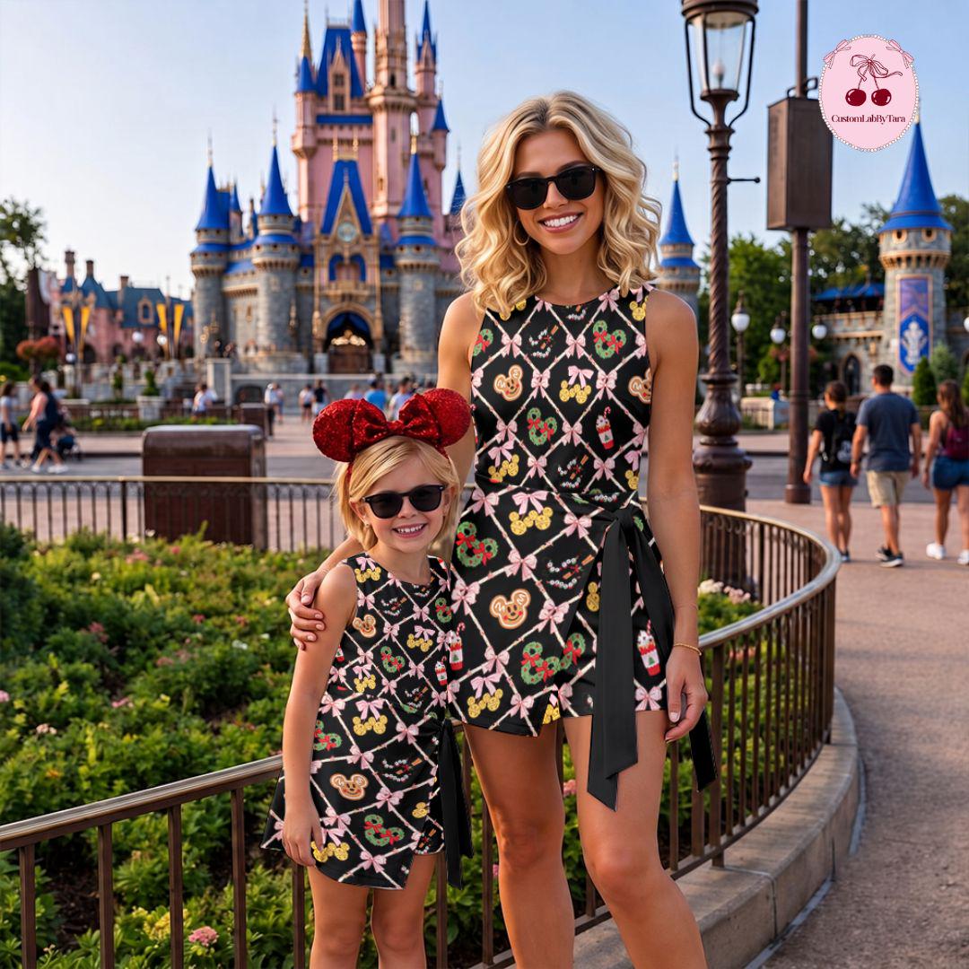 Coquette Disney Christmas Tennis Dress, Mickey's Very Merry Christmas Party Women Kids Costume Dress Skirt Activewear