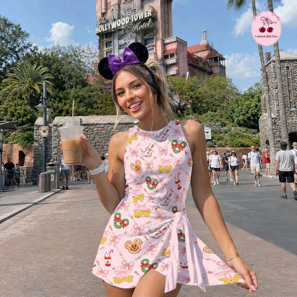 Coquette Disney Christmas Tennis Dress, Mickey's Very Merry Christmas Party Women Kids Costume Dress Skirt Activewear