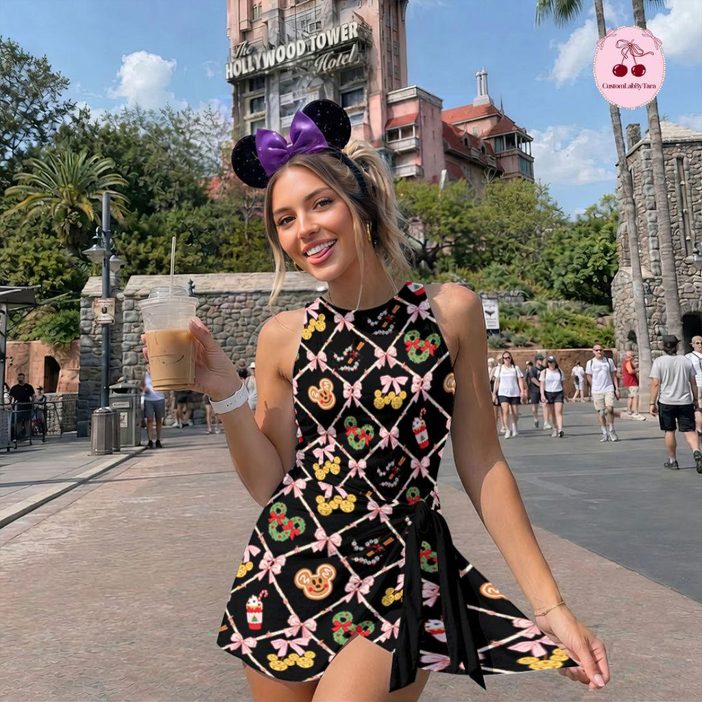 Coquette Disney Christmas Tennis Dress, Mickey's Very Merry Christmas Party Women Kids Costume Dress Skirt Activewear