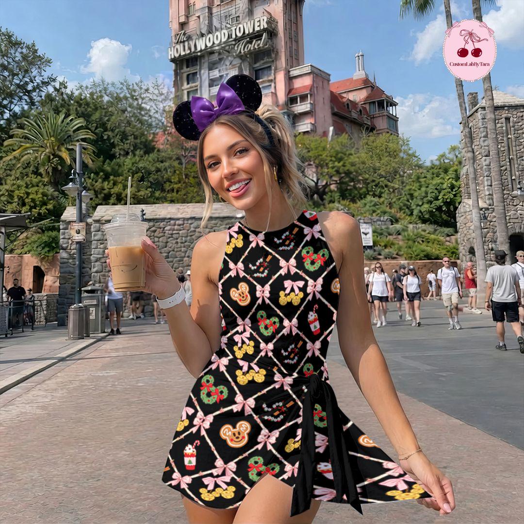 Coquette Disney Christmas Tennis Dress, Mickey's Very Merry Christmas Party Women Kids Costume Dress Skirt Activewear