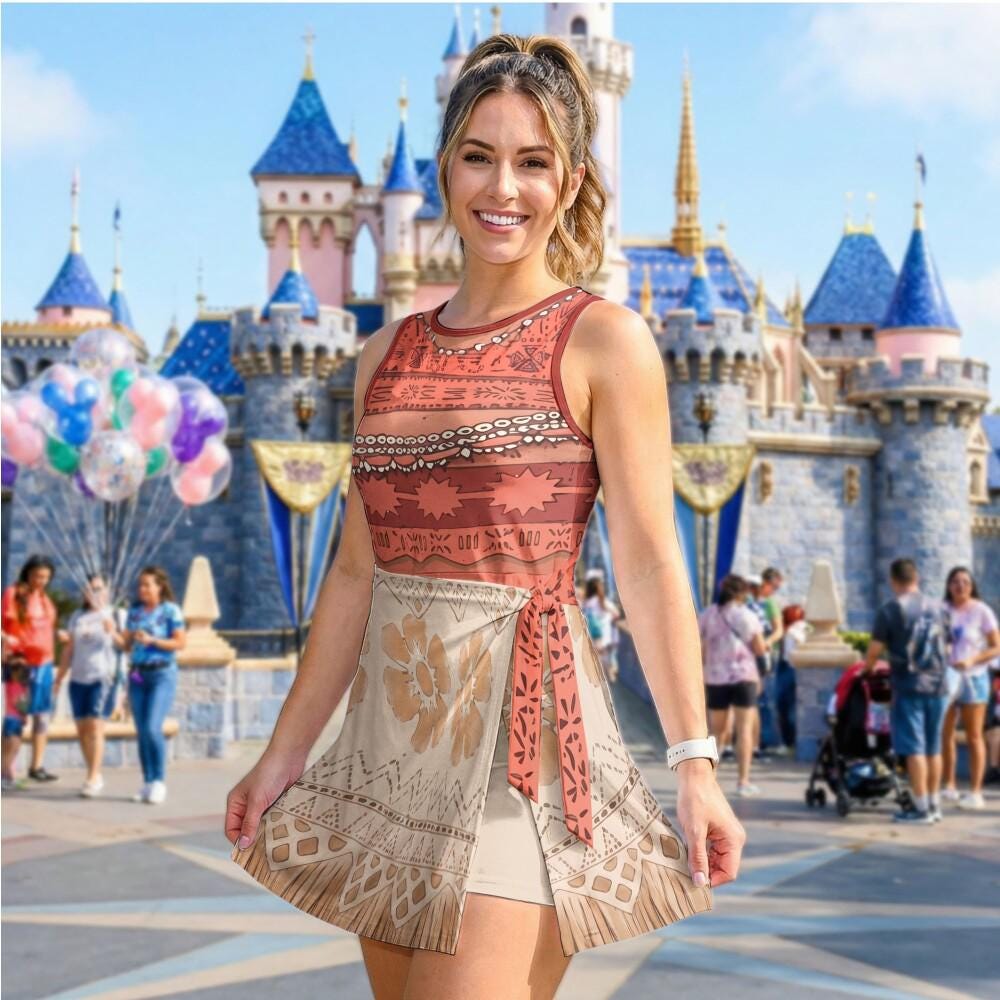Majestic Princess Moana Cosplay Tennis Dress, Disney Princess Costume Skirt, Halloween Party Outfit, Women Sporty Athletic Dress