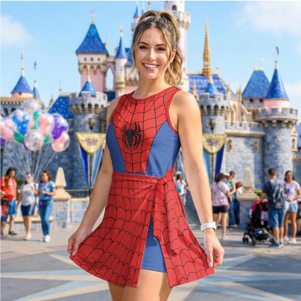 Valiant Spiderman Cosplay Tennis Dress, Superhero Costume Skirt, Disney Halloween Trick Or Treat Party Outfit, Athletic Dress 2026