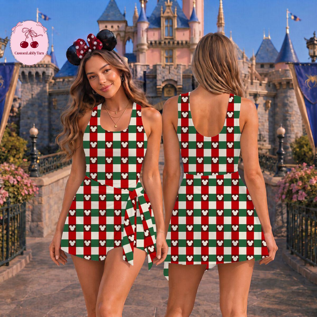 Mickey Head Christmas Wrap Skort Dress Skirt, Disney Christmas Trip Dress, Mickey's Very Merry Christmas Party Outfits, Xmas Holiday Dress