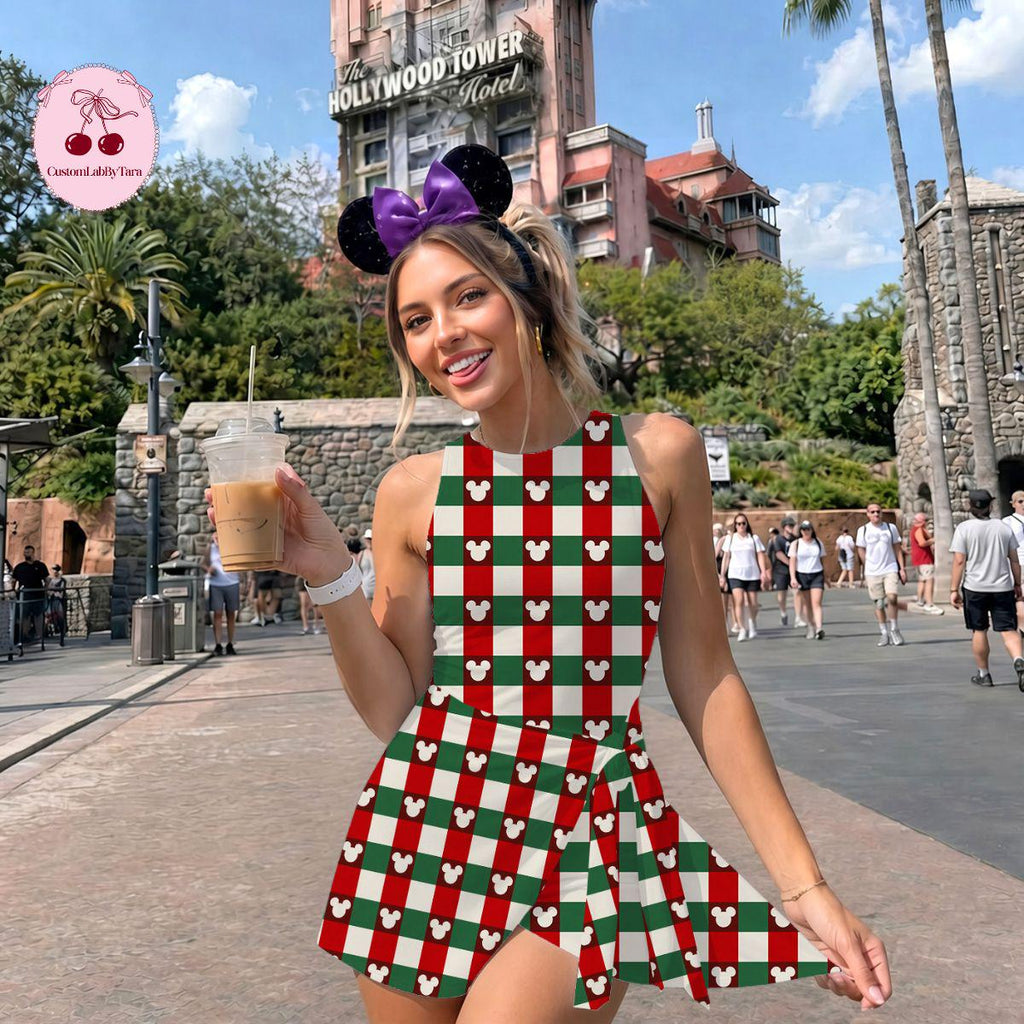 Mickey Head Christmas Wrap Skort Dress Skirt, Disney Christmas Trip Dress, Mickey's Very Merry Christmas Party Outfits, Xmas Holiday Dress