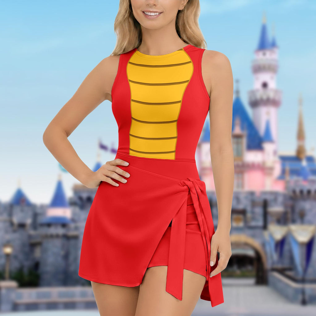Mulan Mushu Cosplay Wrap Skort Dress, Mulan Costume, Mushu Cosplay Dress Skirt, Mushu Halloween Cosplay Dress, Wdw Halloween Party Outfits