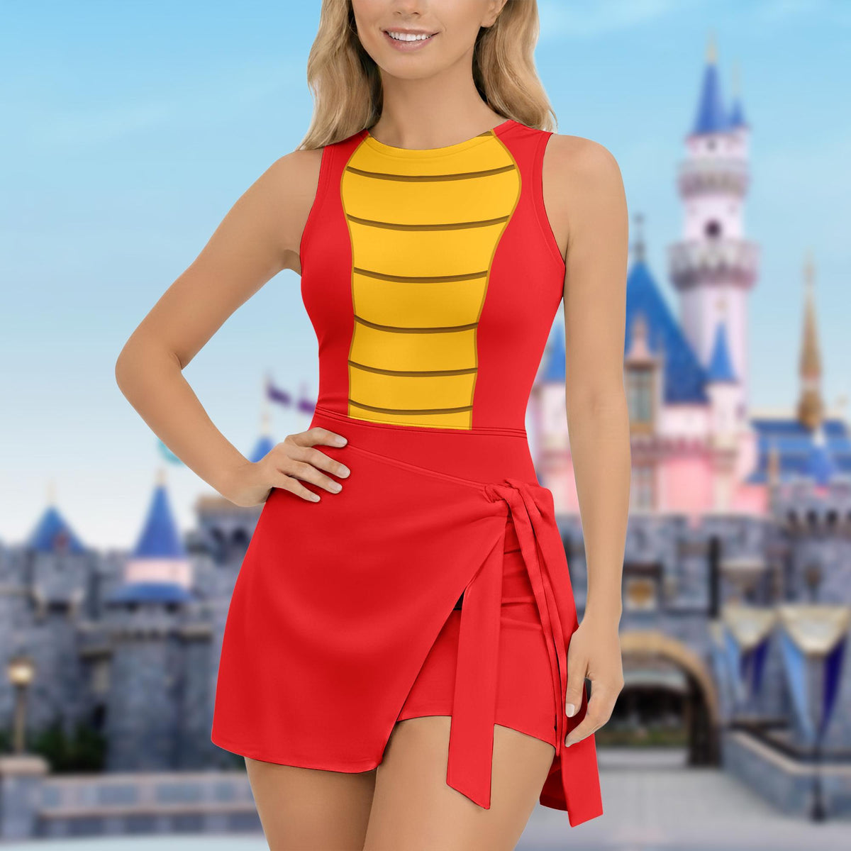 Mulan Mushu Cosplay Wrap Skort Dress, Mulan Costume, Mushu Cosplay Dress Skirt, Mushu Halloween Cosplay Dress, Wdw Halloween Party Outfits