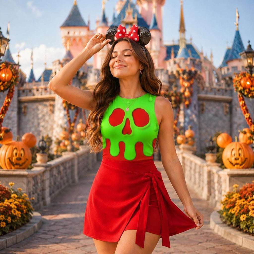 Poison Apple Snow White Halloween Costume Wrap Skort Dress, Evil Queen Poison Apple Cosplay Skirt, WDW Poison Apple Halloween Outfits