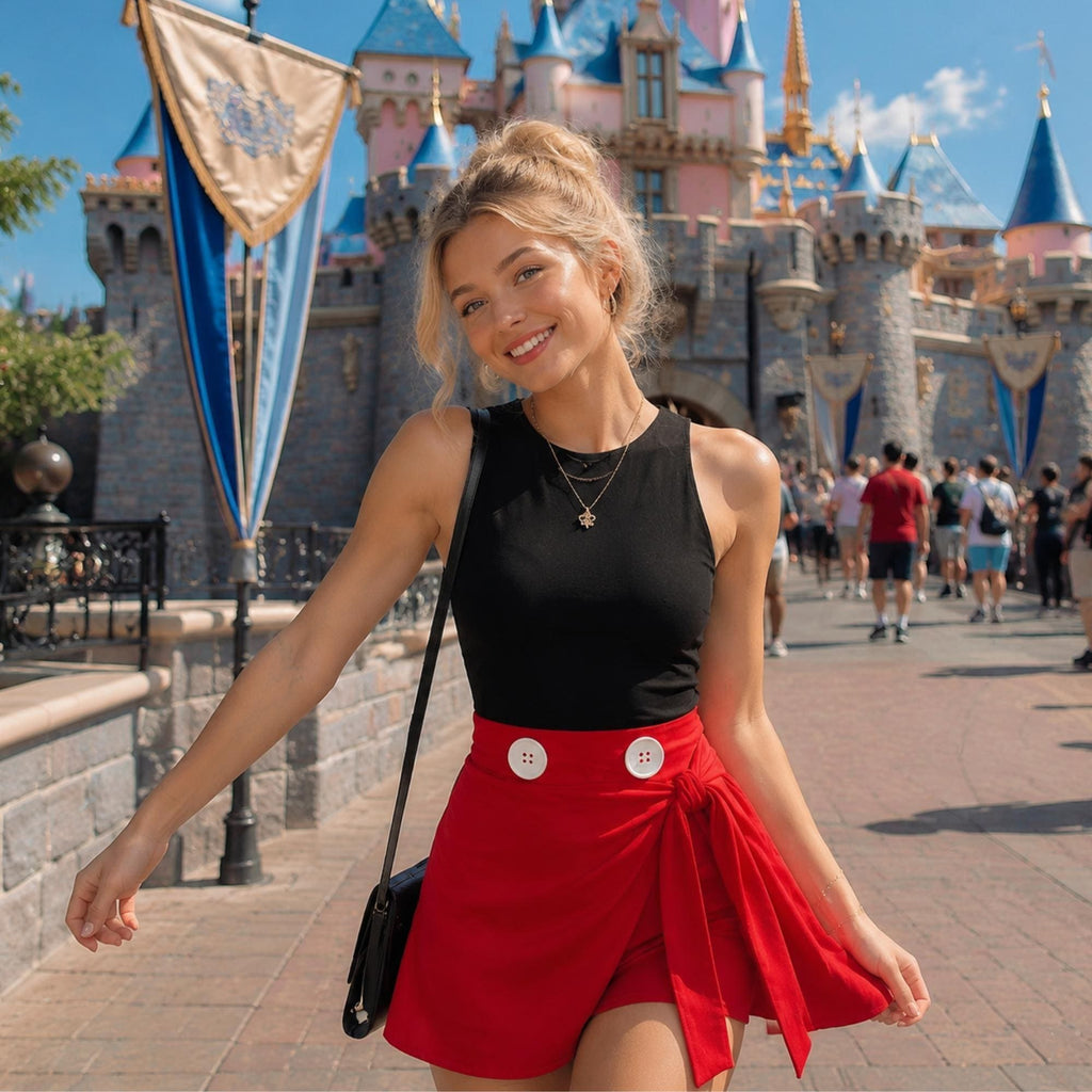 Halloween Mickey Minnie Mouse Wrap Skort Dress, Mouse Cosplay Outfit, Mickey Mouse Inspired Dress, Halloween Trip Outfit, Women