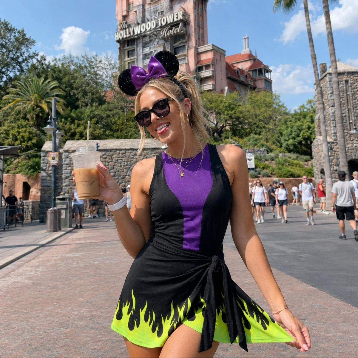 Halloween Maleficent Costume Wrap Skort Dress, Villain Cosplay Outfit, Sleeping Beauty Inspired Dress, Purple Party Dress Witch Gift