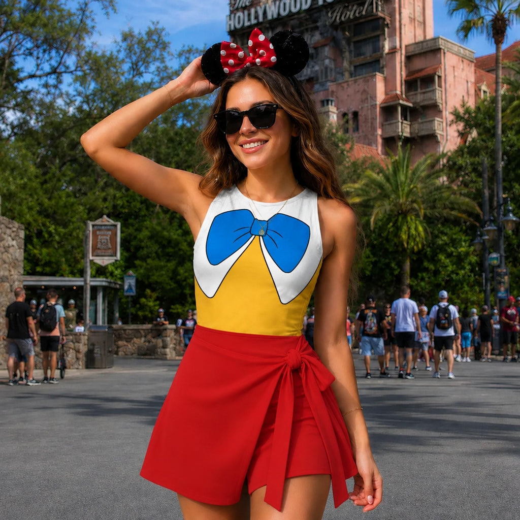 Tweedledum and Tweedledee Costume Wrap Skort Dress, Villain Twin Suit Alice In Wonderland 3D Dress, Halloween Costume For Women Outfit