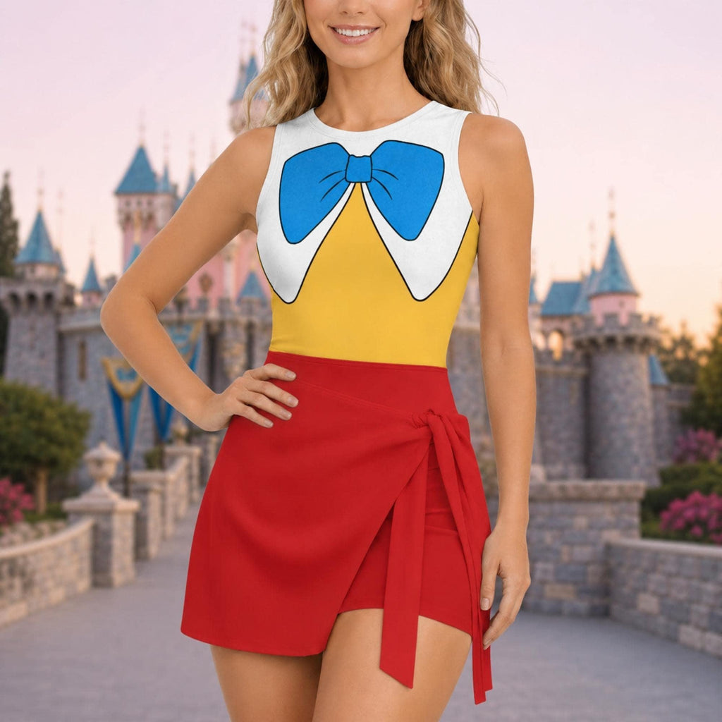 Tweedledum and Tweedledee Costume Wrap Skort Dress, Villain Twin Suit Alice In Wonderland 3D Dress, Halloween Costume For Women Outfit