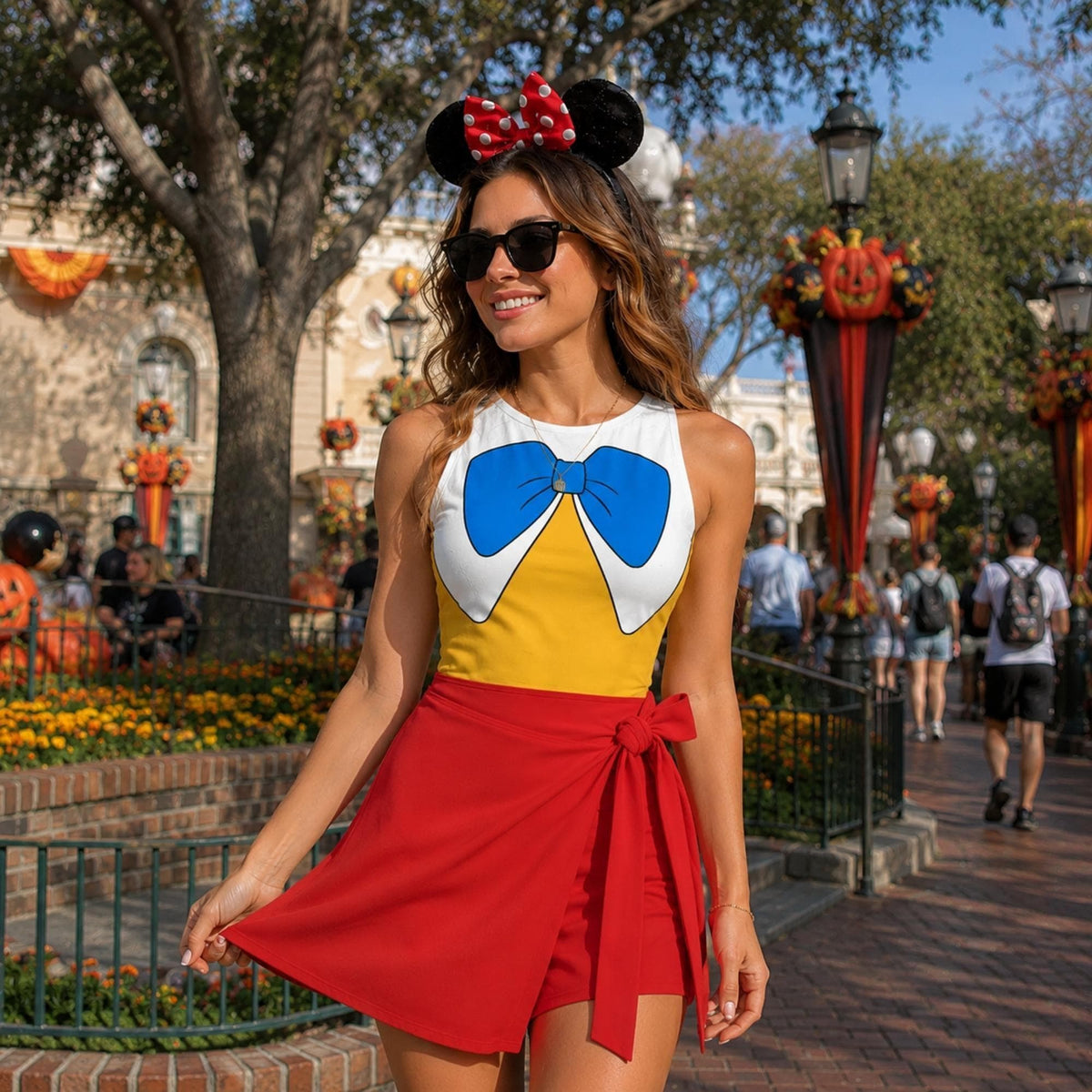 Tweedledum and Tweedledee Costume Wrap Skort Dress, Villain Twin Suit Alice In Wonderland 3D Dress, Halloween Costume For Women Outfit