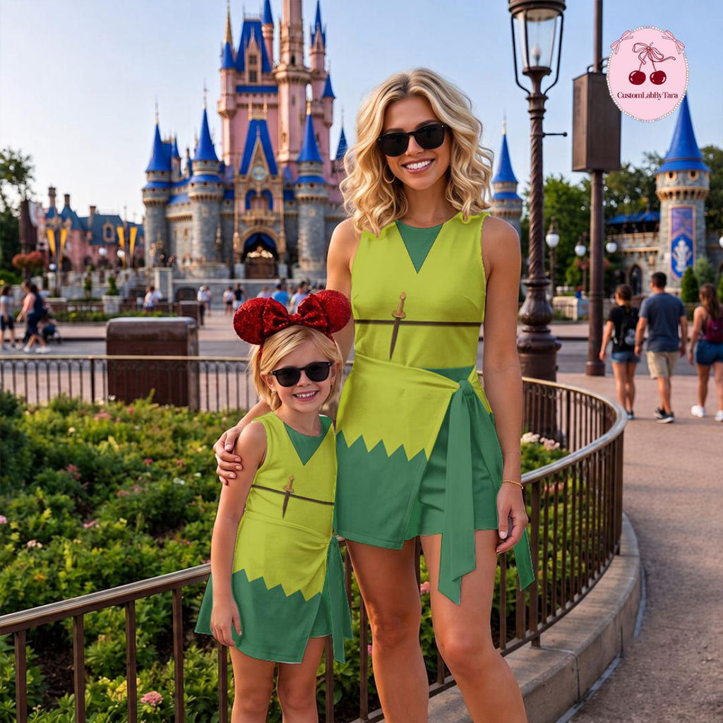 Peter Pan and Wendy Matching Couple Outfit, Neverland Halloween Cosplay Costume Wrap Skirt Dress, Theme Park Vacation Gift