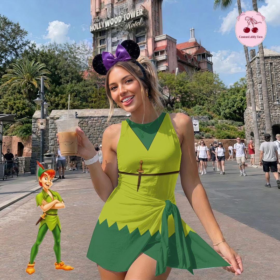 Peter Pan and Wendy Matching Couple Outfit, Neverland Halloween Cosplay Costume Wrap Skirt Dress, Theme Park Vacation Gift